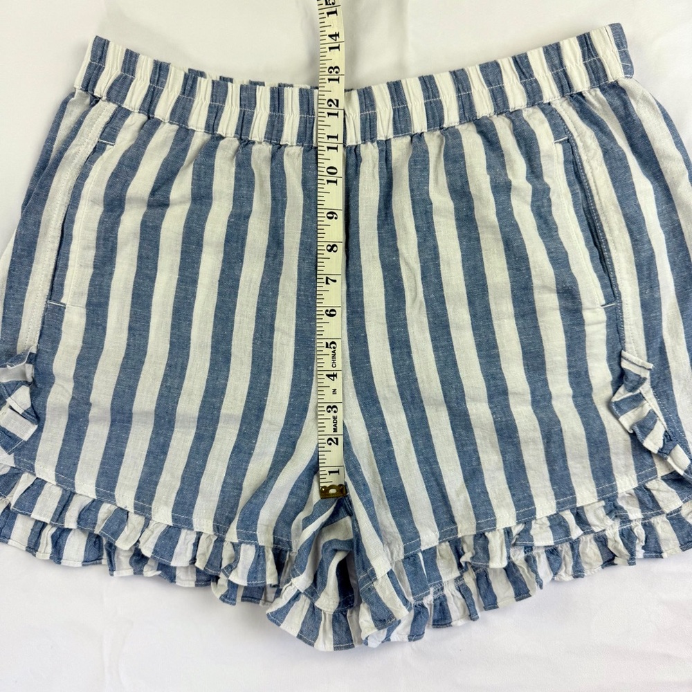 beachlunchlounge Striped Ruffle Hem Linen Shorts in Blue & White Size Large EUC - Picture 8 of 12